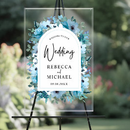 スタイリッシュほこりっぽい青い結婚白い花 アクリルサイン