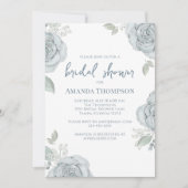 スタイリッシュほこりっぽい青フローラブライダルシャワー花 招待状 (正面)