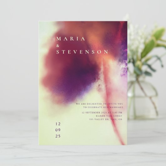 スタイリッシュアイボリーブラウンウォーター色ダンデリオン結婚ズ 招待状 (スタンド正面)