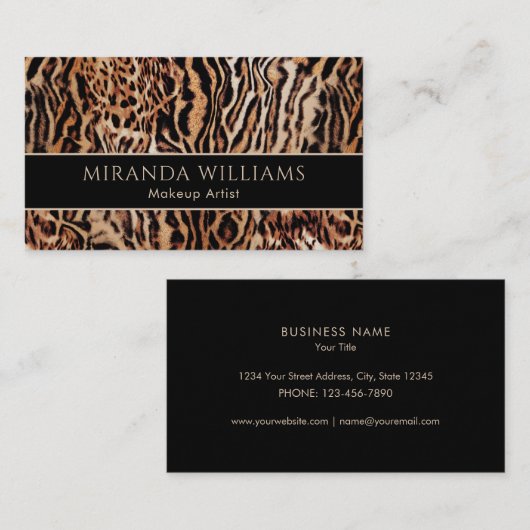 スタイリッシュアニマルプリントメイクアップアーティスト 名刺 (正面/裏面)
