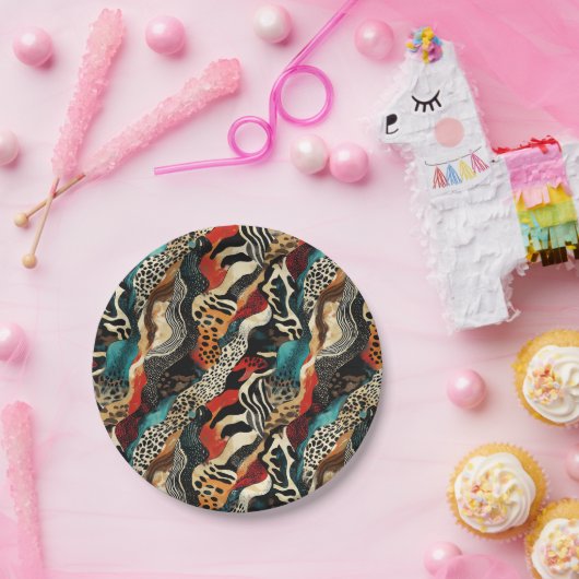スタイリッシュアニマルプリント融合デザイン ペーパープレート (パーティー)