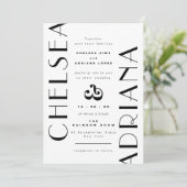 スタイリッシュアールデコタイポグラフィ結婚白黒 招待状 (スタンド正面)