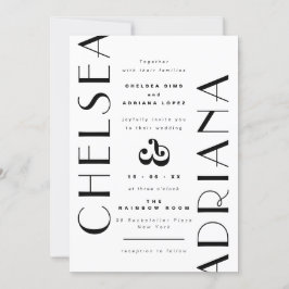 スタイリッシュアールデコタイポグラフィ結婚白黒 招待状