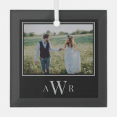 スタイリッシュイニシャル編集可能カラーフォトオーナメント ガラスオーナメント (正面)