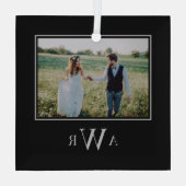 スタイリッシュイニシャル編集可能カラーフォトオーナメント ガラスオーナメント (裏面)