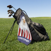 スタイリッシュイーグル、アメリカ国旗、愛国心 ゴルフタオル (グリーン)