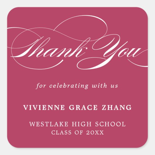 スタイリッシュエレガントスクリプトサンクスステッカー スクエアシール (正面)