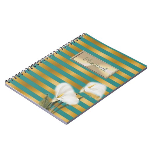 スタイリッシュエレガントストライプの百合パーソナライズされた ノートブック (左側)