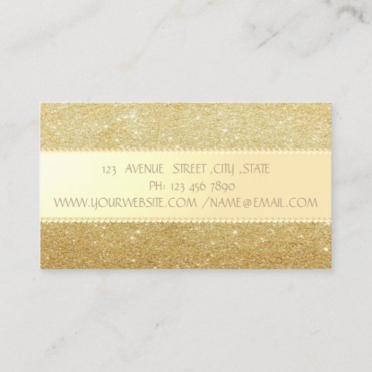 スタイリッシュエレガントフェイク金ゴールドグリッターストライプ真珠 名刺 (裏面)