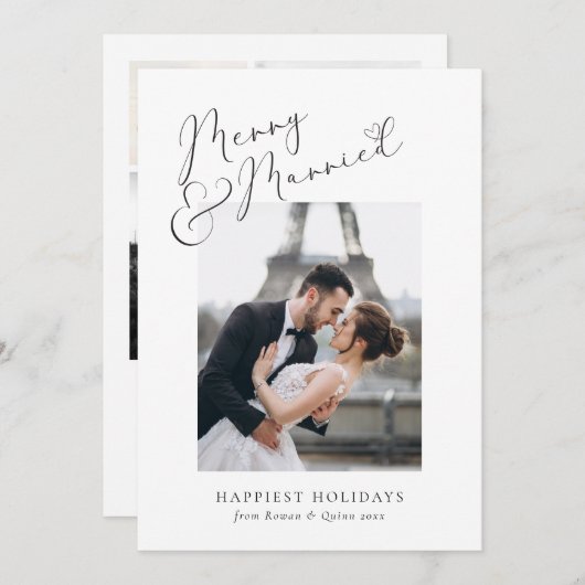スタイリッシュエレガントメリーと写真結婚したコラージュ シーズンカード (正面/裏面)