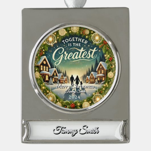 スタイリッシュエレガントモダンシンプルユニークレトロヴィンテージ シルバープレートバナーオーナメント (正面)