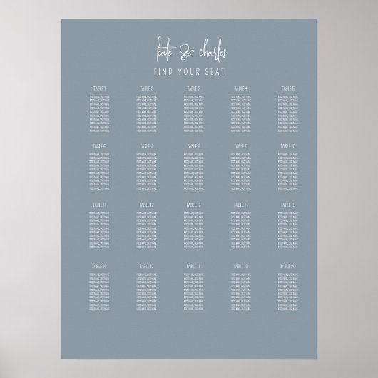スタイリッシュエレガントモダン名前をカスタムする座席表 ポスター (正面)
