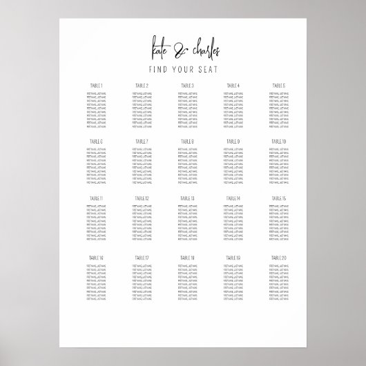 スタイリッシュエレガントモダン名前をカスタムする座席表 ポスター (正面)
