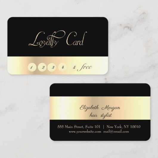 スタイリッシュエレガントモダン,金ゴールド,黒,ロイヤリティカード ロイヤリティカード (正面/裏面)