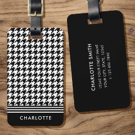 スタイリッシュエレガント千鳥格子の白黒 ラゲッジタグ