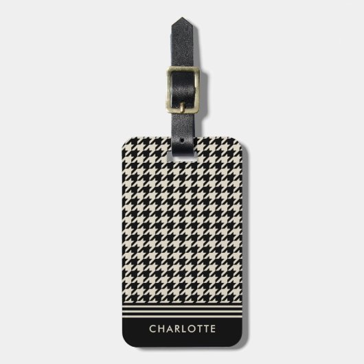 スタイリッシュエレガント千鳥格子の白 ラゲッジタグ (正面縦)