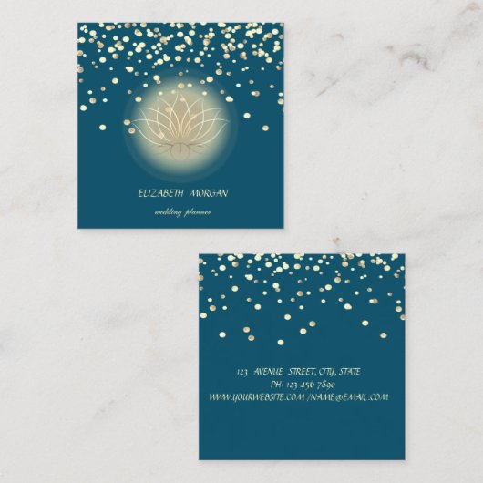 スタイリッシュエレガント蓮、紙吹雪緑 スクエア名刺 (正面/裏面)