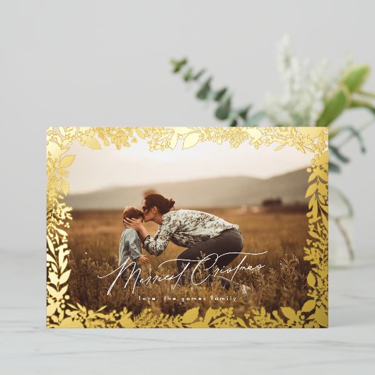 スタイリッシュエレガント金ゴールド写真縁ど 箔シーズンカード (立ち正面)