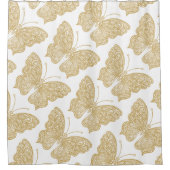スタイリッシュエレガント金ゴールド蝶パターン白 シャワーカーテン (正面)