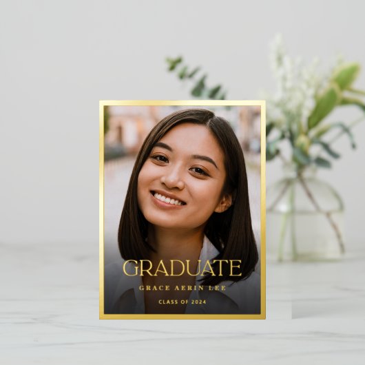 スタイリッシュエレガント金ゴールド 箔招待状ポストカード (立ち正面)