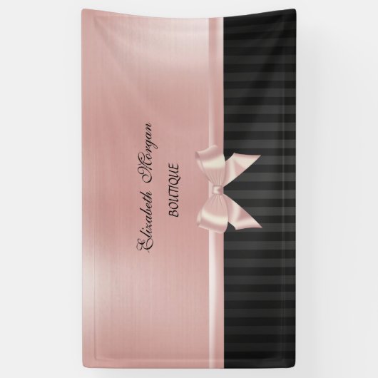 スタイリッシュエレガント高級、ストライプのピンクリボンボウ 横断幕 (縦)