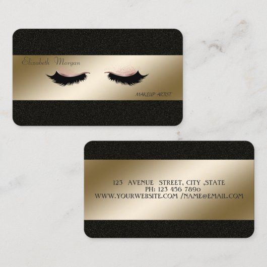 スタイリッシュエレガント黒、ラフェイクッシュ、メイクアップアーティスト 名刺 (正面/裏面)