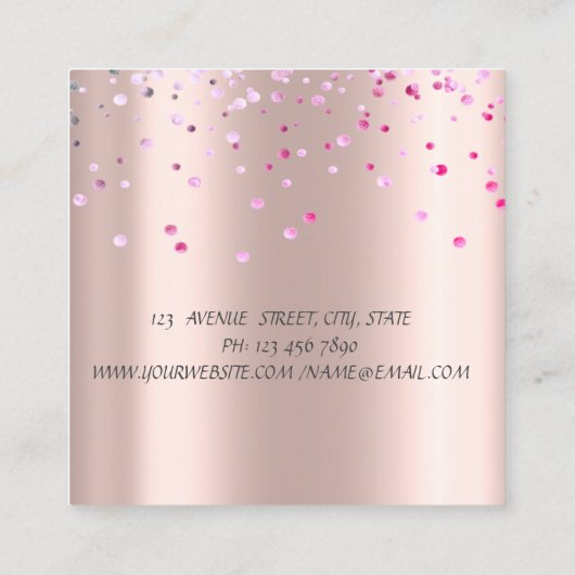 スタイリッシュエレガント、紙吹雪バラ金ゴールド スクエア名刺 (裏面)