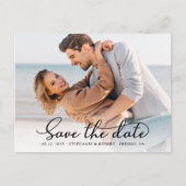 スタイリッシュエレガントScript Photo Wedding日付の保存 案内ポストカード (正面)