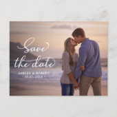 スタイリッシュエレガントScript Photo Wedding日付の保存 案内ポストカード (正面)