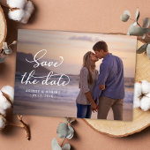 スタイリッシュエレガントScript Photo Wedding日付の保存 案内ポストカード