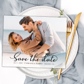 スタイリッシュエレガントScript Photo Wedding日付の保存 案内ポストカード
