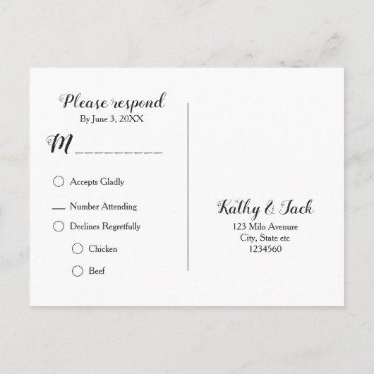 スタイリッシュカジノ結婚式rsvpポストカード インビテーションポストカード (裏面)