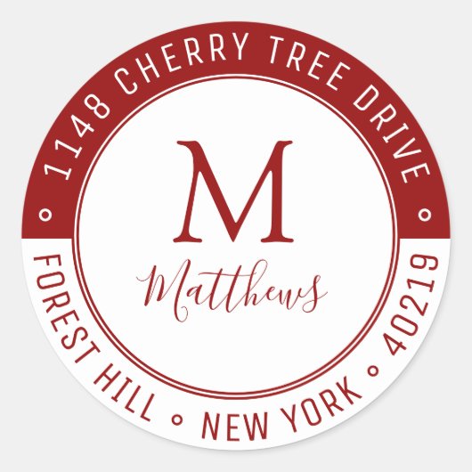 スタイリッシュカスタムモノグラム姓&差出人住所 ラウンドシール (正面)