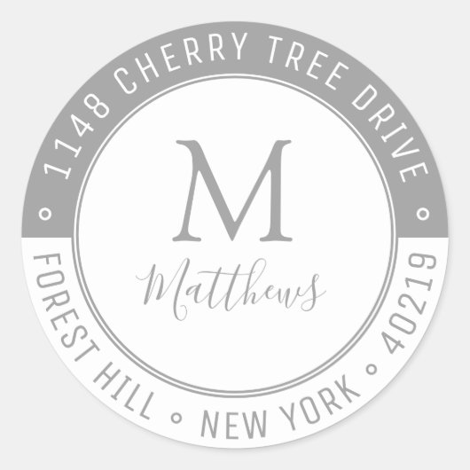 スタイリッシュカスタムモノグラム姓&差出人住所 ラウンドシール (正面)
