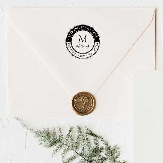 スタイリッシュカスタムモノグラム姓&差出人住所 ラバースタンプ