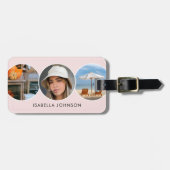 スタイリッシュカスタム写真QRコード赤面ピンク ラゲッジタグ (正面横)