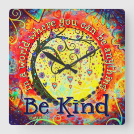 スタイリッシュカラフル木お洒落親切引用文 スクエア壁時計