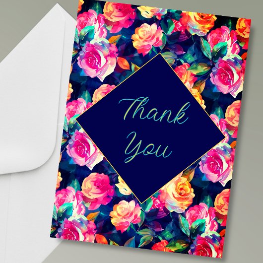 スタイリッシュカラフル結婚花 サンキューカード