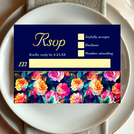 スタイリッシュカラフル結婚花 出欠カード