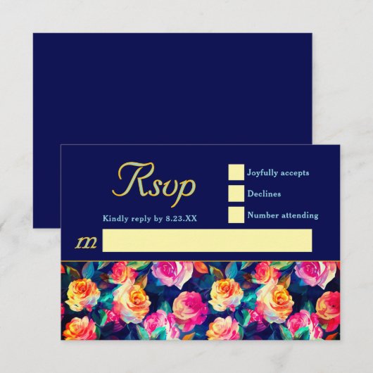 スタイリッシュカラフル結婚花 出欠カード (正面/裏面)