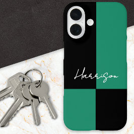 スタイリッシュカラーブロック グリーン ブラック オーダーメイド iPhone 16ケース
