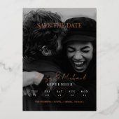 スタイリッシュカレンダーフォト両面式Save The Date 箔招待状 (正面)