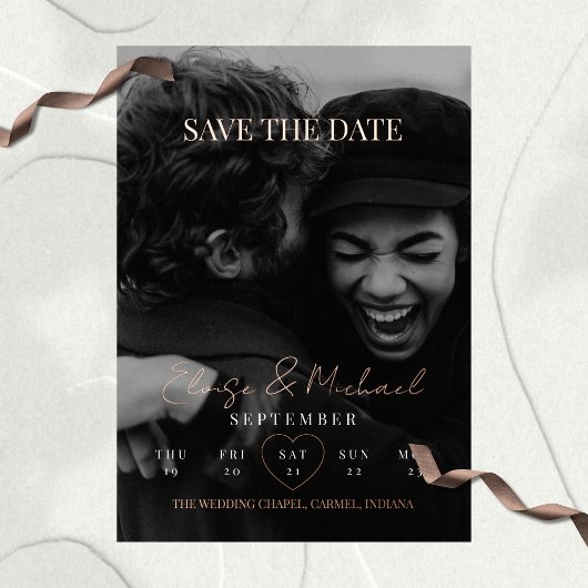 スタイリッシュカレンダーフォト両面式Save The Date 箔招待状