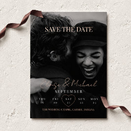 スタイリッシュカレンダーフォト両面式Save The Date 箔招待状