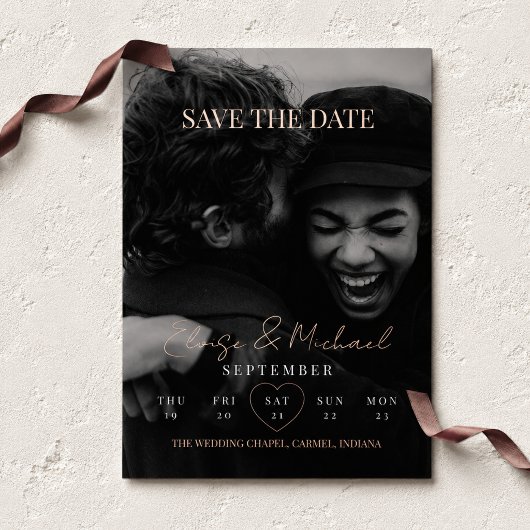 スタイリッシュカレンダーフォト両面式Save The Date 箔招待状