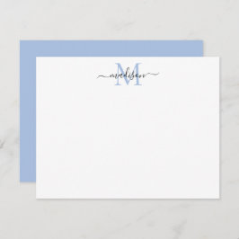 スタイリッシュガーリーエレガントScript Dusty Blue Monogram ノートカード