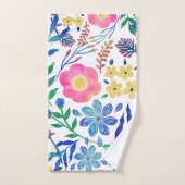 スタイリッシュガーリーピンクの花の手絵を描の バスタオルセット (ハンドタオル)