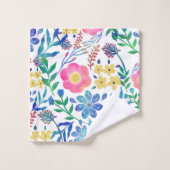 スタイリッシュガーリーピンクの花の手絵を描の バスタオルセット (ウォッシュタオル)