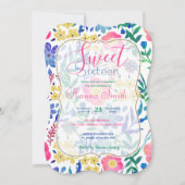 スタイリッシュガーリーピンクの花の手絵を描の 招待状 (正面)