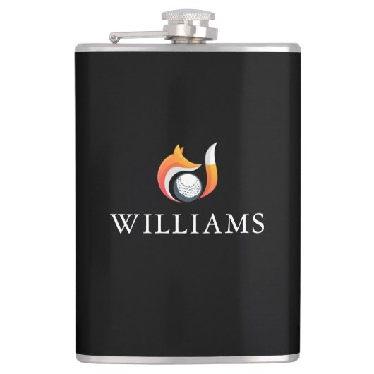 スタイリッシュキツネ及びゴルフボパーソナライズされたール名 フラスク (正面)